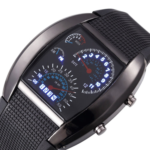 Casual Led Meter Dial Black Wristwatch Orologio Uomo - M